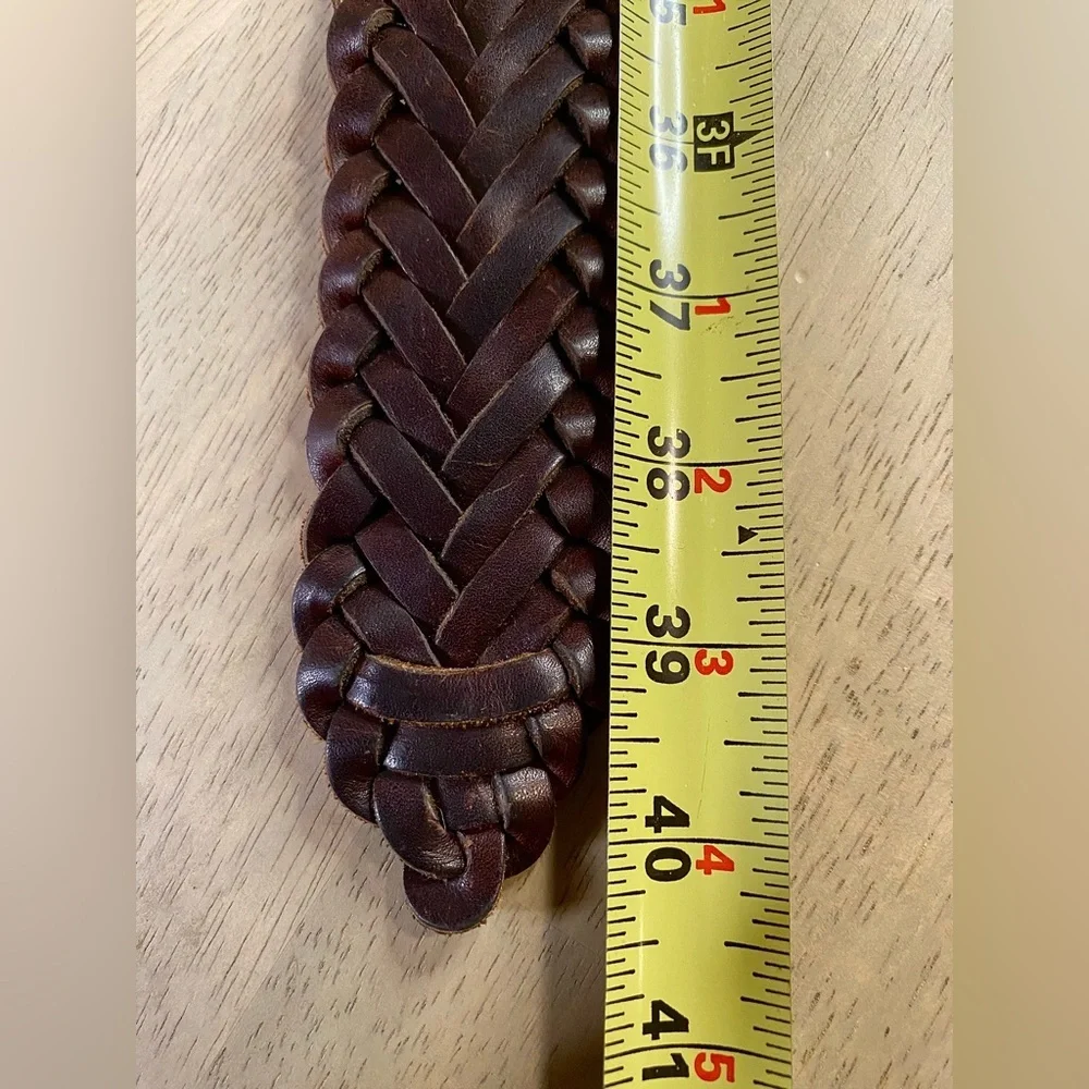 VTG‎ Woolrich Womens Brown Leather Belt Braided -40 In- Silver tone Hardware